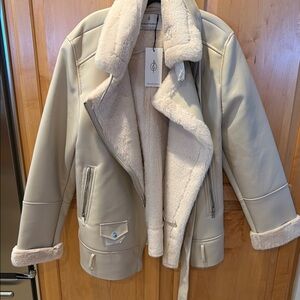 Stradivarius Beige Teddy Jacket with Shearling Lining